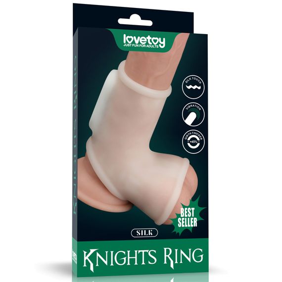 Насадка на член - Vibrating Silk Knights Ring With Scrotum Sleeve White Sex Aura