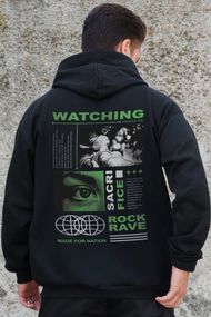 Утеплене зіп худі на флісі зіпер з принтом Watching Without Kane Black