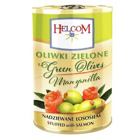 Оливки іспанські зелені фаршировані лососем Helcom, 280г, ж/б, Польща