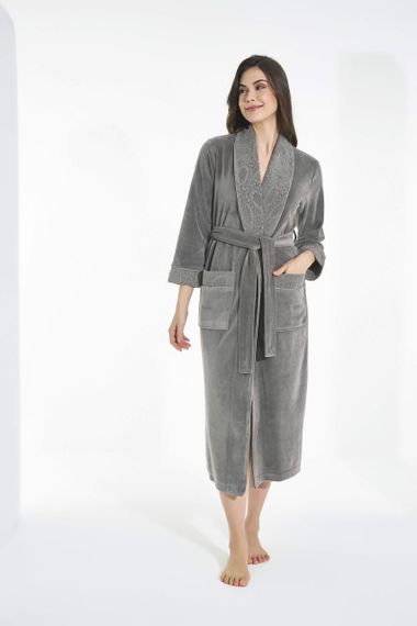 Женский велюровый халат Nusa 0503 хаки 4XL | Зображення 3