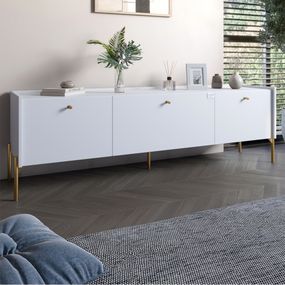 Тумба під телевізор на 3 шухляди LION Wood з золотими ніжками 160х65х40 см Німфея Альба (білий) (LION-042997)