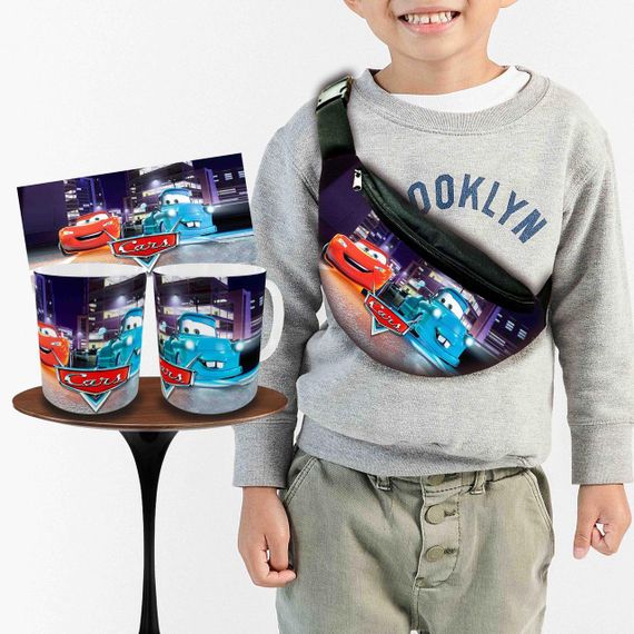 Набір: дитяча сумка-бананка+кружка Тачки Блискавка Маквін 32х15см, бананка для хлопчика через плече на подарунок (00983)