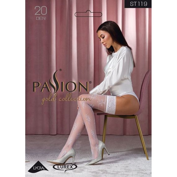Панчохи Passion ST119 3/4 white, ажурна силіконова резинка з квітковим декором і люрексовою ниткою | Зображення 2