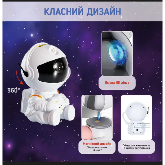Лазерний нічник проєктор космонавт астронавт сидяче зоряне небо з пультом, 8 режимів | Зображення 5