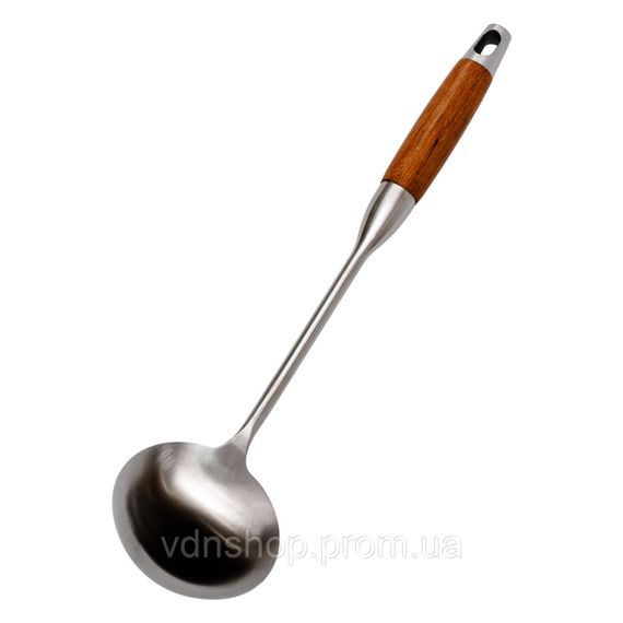Ополоник металевий кухонний 27 (см) з нержавіючої сталі з дерев'яною ручкою HP-8-45 | Зображення 1