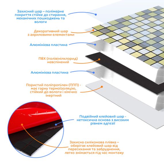 Самоклеюча алюмінієва плитка 300х300х3мм Срібна із золотом шахівниця SW-00001827 | Зображення 1