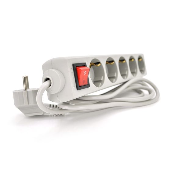 Мережевий подовжувач RITAR G530CU, 220В 10А,  5 розеток, 3,0 м, переріз 3х0,75мм CU, сірий Q50