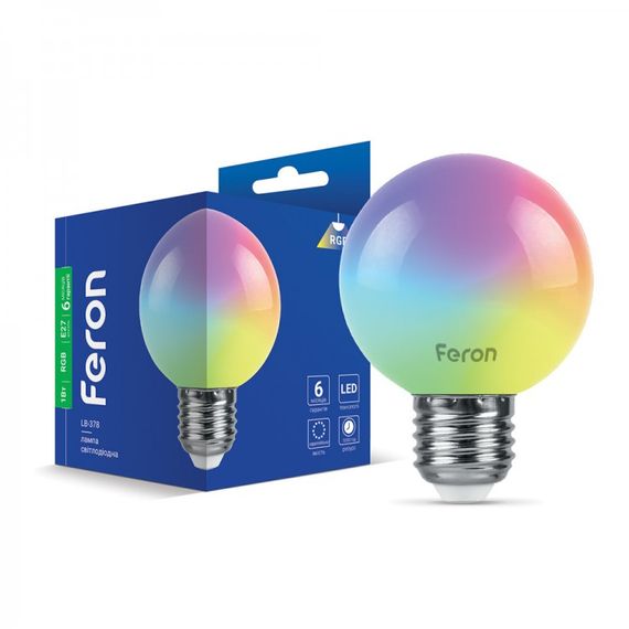 Лампа світлодіодна LED Feron G60 1W E27 LB-378 RGB