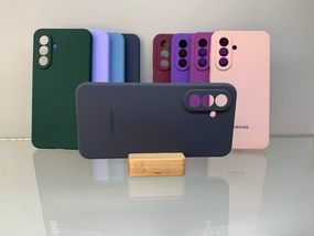 Samsung A56 Протиударний чохол з логотипом софт тач сірий