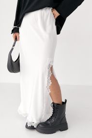 Сатинова довга спідниця з розрізом - білий цвет, L (є розміри)