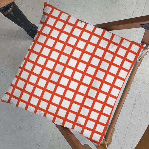 Подушка на стул с завязками Оранжевая клетка 40x40x4 см (PZ_23F004)