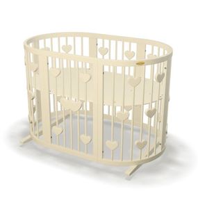 Кроватка Ingvart трансформер Smart Bed Oval (60х72, 60х120, 60х168 см) слоновая кость с декором "Сердца"