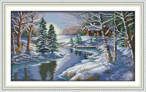 Набор для вышивания по нанесённой на канву схеме "Snowscape 7 ". AIDA 14CT printed , 55*34 см