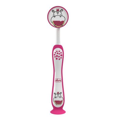 Детская зубная щетка Chicco на присоске, 3-6 лет розовая (8058664174720) (12083.00)