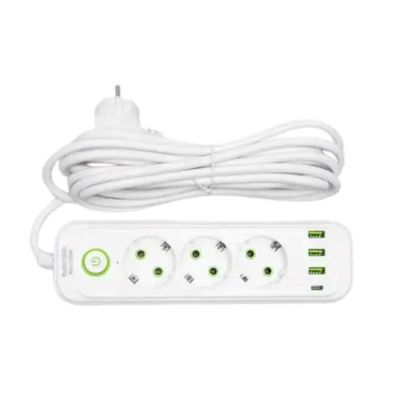 Мережевий фільтр-подовжувач 3 розетки 3хUSB-A 1xUSB-C 5м білий HP-5-35 | Зображення 1