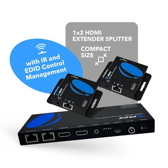 1x2 удлинитель HDMI через CAT6/7, до 50 метров, шлейфовый выход, ИК-управление и EDID (HD12-EX165-K) | Зображення 1