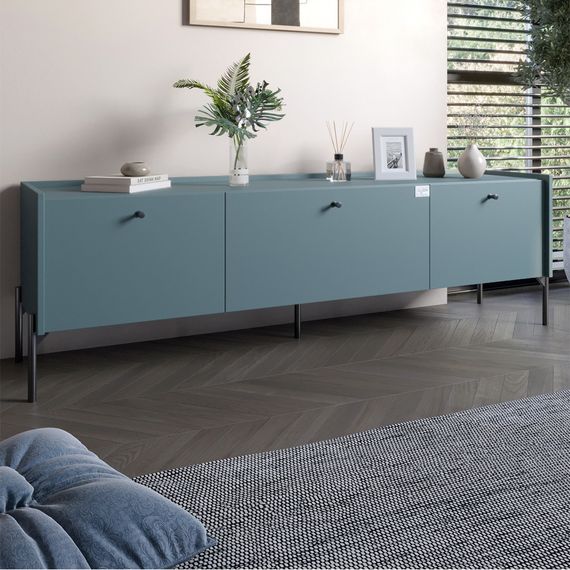 Тумба під телевізор на 3 шухляди LION Wood з чорними ніжками 160х65х40 см Граніт сірий (LION-043096)