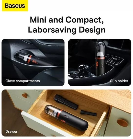 Автомобильный аккумуляторный пылесос Baseus A2 Pro Car Vacuum Cleaner 80 Вт 6000 Па Черный | Зображення 7