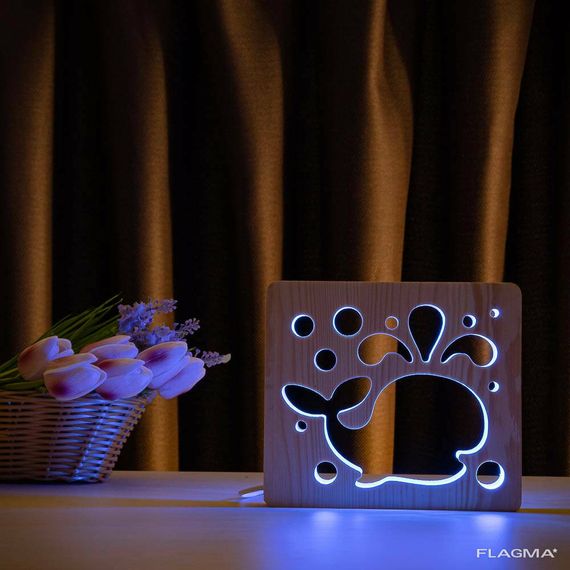 Светильник ночник ArtEco Light из дерева LED "Кит" с пультом и регулировкой цвета, RGB | Зображення 7