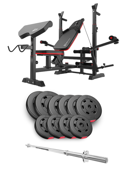 Набір Hop-Sport Premium 59кг з лавою HS-1075 Pro та штангою