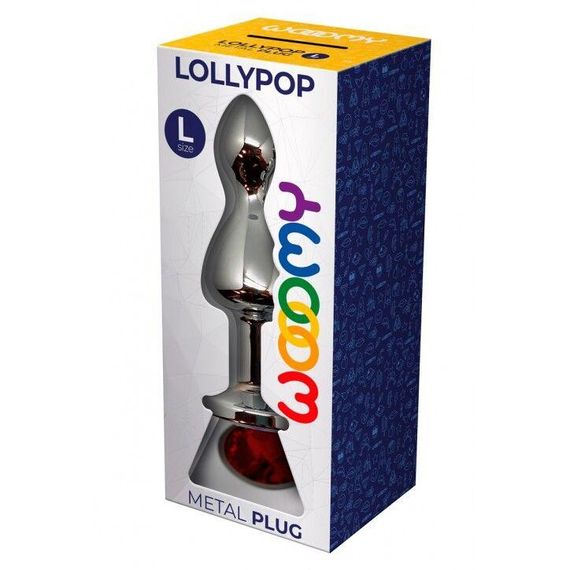 Металева анальна пробка Wooomy Lollypop Double Ball Metal Plug Red L діаметр 3,5 см, довжина 10,5 см | Зображення 2