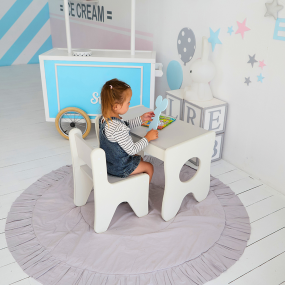 Комплект дитячих меблів столик та стільчик 70×45×51, стіл та стілець у дитячу, білий з сірим | Зображення 1