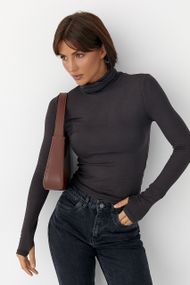 Однотонний гольф із високою горловиною - темно-коричневий цвет, L (є розміри)