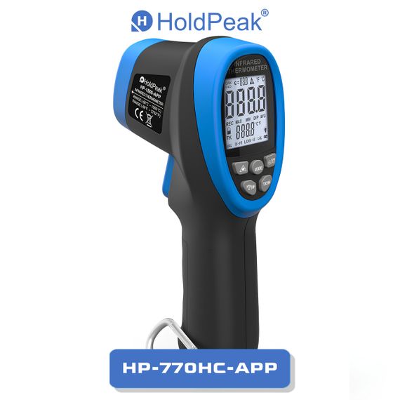 Пирометр HoldPeak HP-1500-APP инфракрасный бесконтактный термометр цифровой (-50°C~1500°C 0.1-0.99 EMS 30:1 250ms Bluetooth)