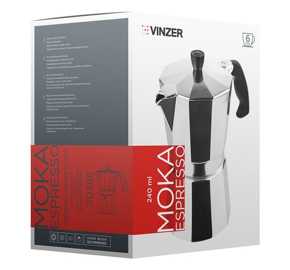 Кавоварка гейзерна алюмінієва Vinzer Moka Espresso 50386 на 6 чашок для еспресо | Зображення 2