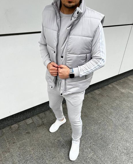 Мужской спортивный костюм тройка с жилетом AL0235 цвет серый, размер 50/52 | Зображення 2