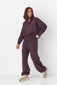 Теплий костюм зі світшотом-поло і прямими штанами - баклажан цвет, ONE SIZE (є розміри)