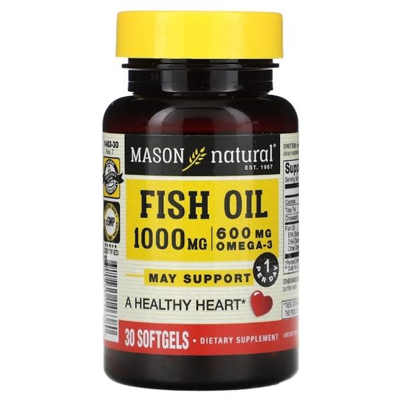 Омега 3 Mason Natural Fish Oil 1000 mg Omega 600 mg 30 Caps