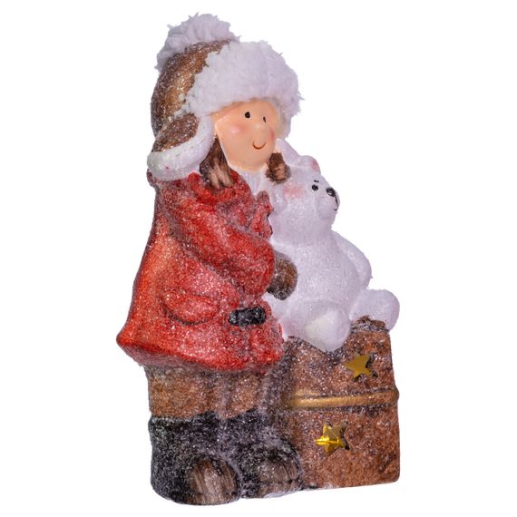 Новорічна декоративна фігурка з підсвіткою 12×6×20 см Новорічний декор Дівчинка з подарунком з порцеляни CR-5-17 | Зображення 3