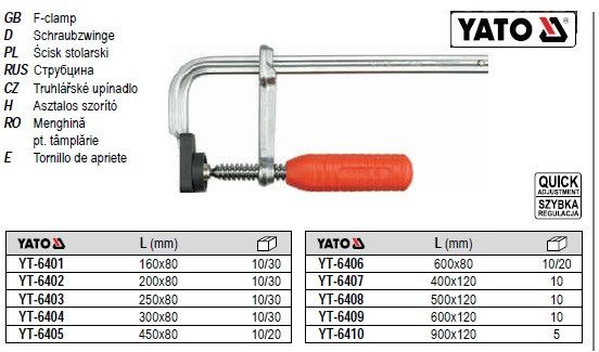 Струбцина кована ручка пластмасса l=450х80 мм YATO-6405