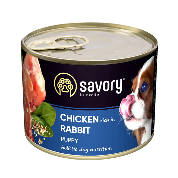 Вологий корм консерва Savory Puppy Chicken & Rabbit для цуценят усіх порід, курка та кролик 200г