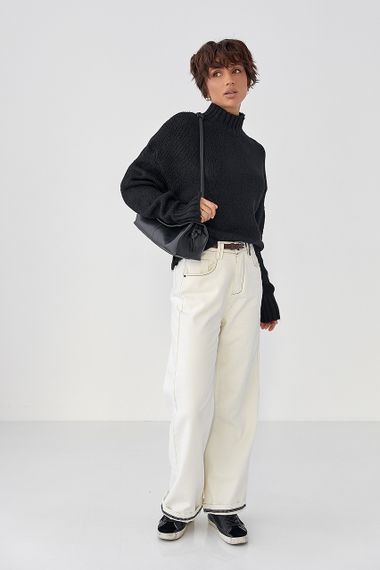 Однотонний в'язаний светр вільного фасону - чорний цвет, ONE SIZE (є розміри) | Зображення 2