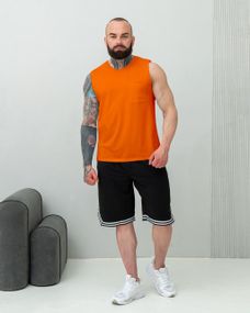 Мужской летний костюм майка и шорты BD0037 цвет оранжевый + черный, размер M
