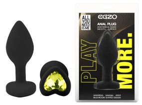 Анальна пробка EGZO Silicone Heart Plug S, чорний силікон, лаймовий кристал у формі серця Sex Aura