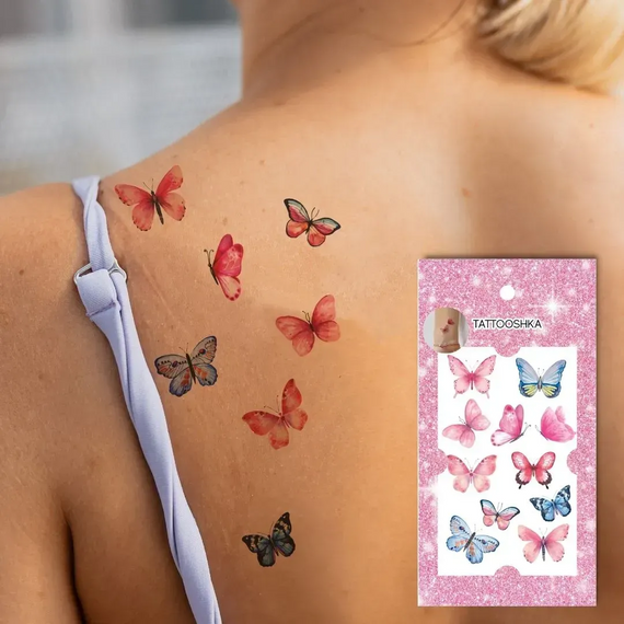 Тату тимчасове Акварельні метелики Tattooshka L-77 Різнокольоровий shop (4825800040003) | Зображення 2