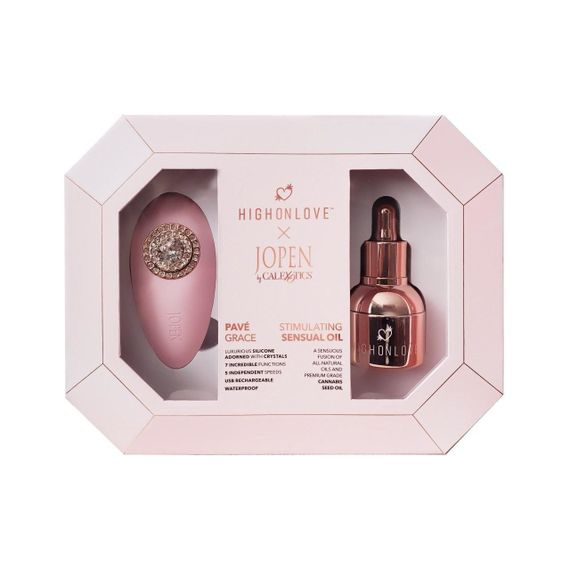 Подарочный набор HighOnLove & JOPEN: Objects of Desire (капли для клитора и вибратор с кристаллами), Розовый