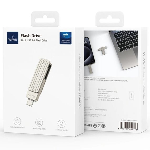 Флеш-накопитель Wiwu Wi-FD001 3in1 (USB-A/C/L) USB 3.0 — 32GB Silver | Зображення 5