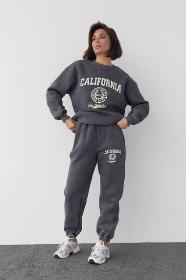 Утепленный спортивный костюм в технике тай-дай с принтом California - темно-серый цвет, L (есть размеры) | Зображення 8