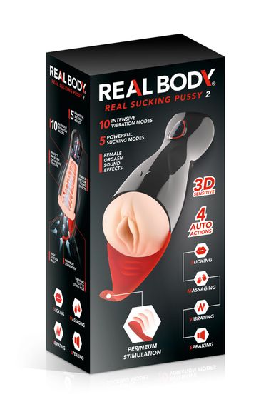 Преміум-вібромастурбатор Real Body - Real Sucking Pussy 2, всмоктування, звук, стимуляція промежини | Зображення 5