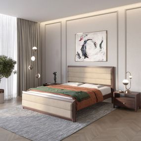 Односпальне дерев&#039;яне ліжко Mebigrand Барселона Б5 Горіх темний/Аляска 23 (Бежевий) 80х190 см (MBG-13080)