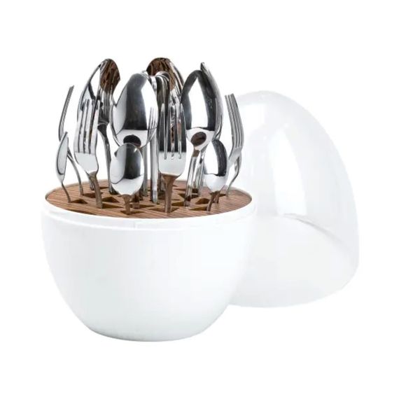 Набір столових приладів на 6 персон із нержавіючої сталі 24 штуки з підставкою Яйце Білий HP7889