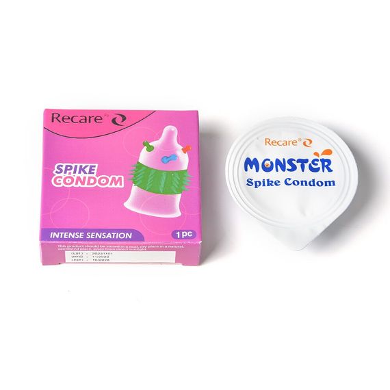 Насадка на член Recare Spike Condom Pink (презерватив з кульками та рядами шипів), Рожевий | Зображення 3