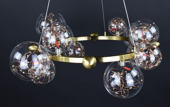 Люстра світлодіодна підвісна LED світильник для квартири на стелю лед 27305 Латунь 40-130х78х78 см. | Зображення 6