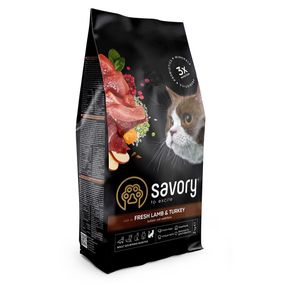 Корм сухий Savory Adult Cat Sensitive Digestion Fresh Lamb and Turkey для дорослих котів з чутливим травленням з ягнятиною т