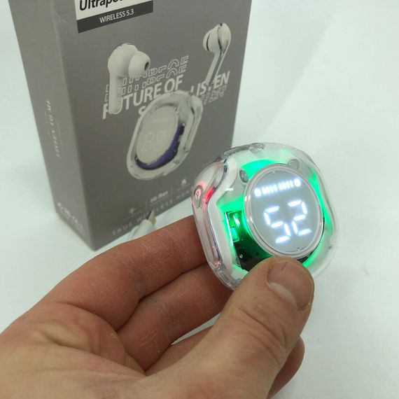 Бездротові навушники TWS T8 PRO з прозорим кейсом Вакуумний LED дисплей Bluetooth 5.3. Колір: білий | Зображення 6