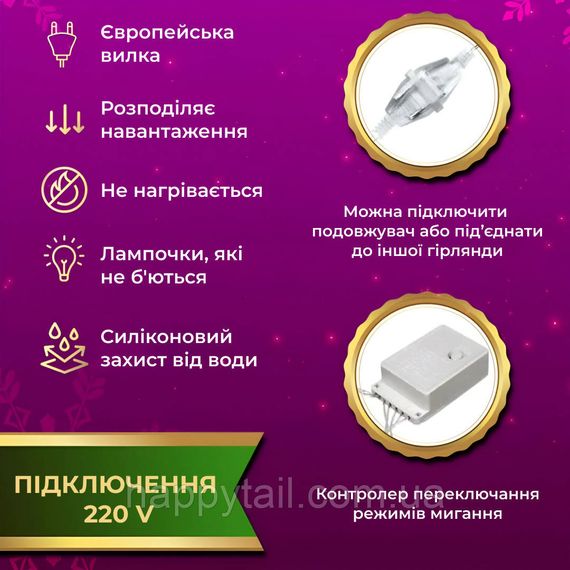 Гирлянда штора светодиодная GarlandoPro Роса 200LED 3х2м 10 линий 8 режимов гирлянда капля росы 173301ML | Зображення 3